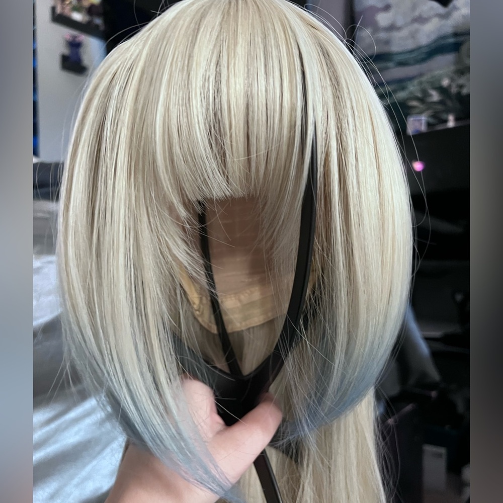 Beautiful long blue wig.